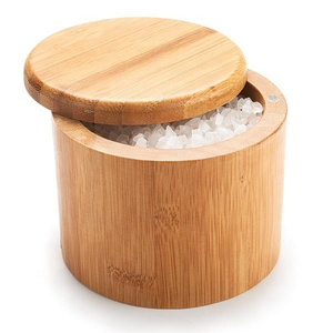 round bamboo wood salt box magnetic spice tins set spice jar storage box