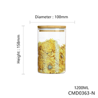 Hxglass Vente en gros Boîte à thé 0.85L/1.3L/1.6L Récipient de stockage des aliments de cuisine avec couvercle en bambou Bocal en verre vide hermétique