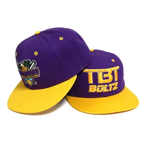 Custom Hat Fashion Street Style 6 Panel Purple Yellow Flat Brim Snapback Cap With Logo Cotton Caps