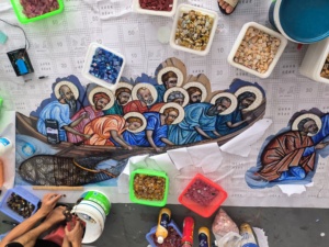 Mosaico del <span class=keywords><strong>secolo</strong></span> modelli personalizzati fatti a mano immagine cultura piastrelle di vetro mosaico parete arte bagno decorazione pavimento Foshan Factory - Product Image 2