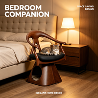 Lit pour chat et chien en bois massif de qualité supérieure, chaise pivotante à 360°, niche cachette, coussin en cuir amovible, mobilier de luxe pour animaux de compagnie, intérieur