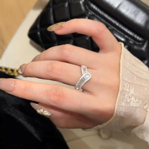 Bague pour femme en argent sterling S925, style européen et américain, rangée de pierres brisées, luxe léger, bague d'anniversaire fermée - Product Image 3