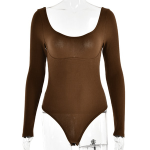 Body de punto para mujer, manga larga, sin espalda, de alta elasticidad, algodón elástico, para otoño - Product Image 5