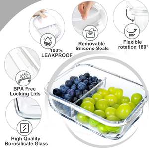 <b>Hot</b> Sales Pressed Eco-Friendly Microwave Safe Glass <b>Food</b> <b>Container</b> Leakproof Bento Lunch Box Meal Prep Storage Kitchen Use - Product Image 5