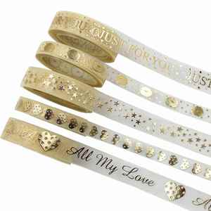 Ruban en organza scintillant de luxe, multi-longueurs (0,9 cm/1,6 cm), avec texte doré « Love », haute ténacité, pour décorations de demande en mariage et anniversaires - Product Image 1