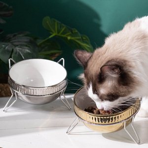 <b>Ceramic</b> Pet <b>Bowls</b> Elevated Non Slip Durable For Cat <b>Dog</b> Feeding <b>Bowl</b> With Paw Design - Product Image 3