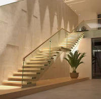 Prix d'usine Design moderne Utilisation intérieure Fils de bois Escalier flottant en verre trempé