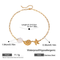 Perhiasan Tendance Bijoux D'été 18k Plaqué Or En Acier Inoxydable Étoile De Mer Pendentif Trombone Chaîne Shell Collier pour Femmes