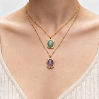 Collier en acier inoxydable avec pierre naturelle pour femme, pendentif chaîne vintage tendance, bijoux en gros