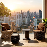 Tables et chaises en rotin d'extérieur, pour cours et balcons, imperméables et résistantes aux UV, chaises de loisirs en corde tressée, ensemble de trois pièces