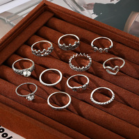 Cincin Paduan Logam Tema Gelap Vintage Gaya Eropa Amerika Terlaris Lintas Negara untuk Wanita dengan Batu Turquoise Multi-knuckle