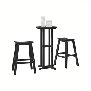 Ensemble de bar de jardin en HDPE noir, 3 pièces, avec table et tabourets, mobilier d'extérieur, design contemporain, résistant aux intempéries - Product Image 1