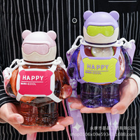 800ml portable kawaii nouveau réutilisable enfants enfants cadeau grande capacité de qualité alimentaire paille ours de l'espace bouteille d'eau en plastique