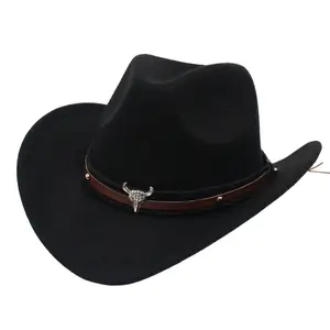FF2180 Wholesales Western Cowboy Costume Wide Brim Cowgirl Fedora Hat Women Men Western Felt Cowboy Hat