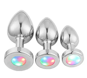 Light Up Flash Color Change Colorful Anal Dilatation Metal Anal Butt Plug With Colorful Light Sex Toys for Women Men Couples