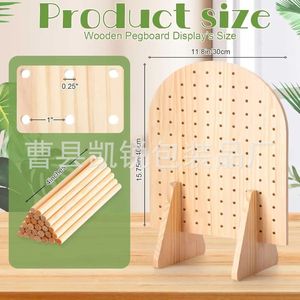 Wooden Pegboard Display Rack Solid Wood <b>Desktop</b> Jewelry Organizer Bracelet Necklace Stand Oval Shape Storage <b>Shelf</b> - Product Image 2