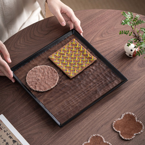 Guanlan Black Walnut Wood Carved Square <b>Tea</b> Tray Handmade For Home <b>Tea</b> <b>Set</b> Dry Brewing Small <b>Tea</b> Table - Product Image 4