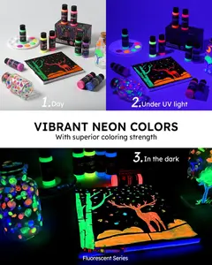 Glow In The Dark 10 Extra Bright Colors 30ml /1oz Waterproof Indoor Outdoor Blacklight Kids Adults Craft Fabric Acrylic Paint