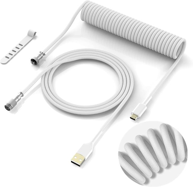 Custom Coiled USB C Charging Cable Double Sleeved Detachable Aviator Keyboard Nylon Smart Mechanical Keyboard Android Devices