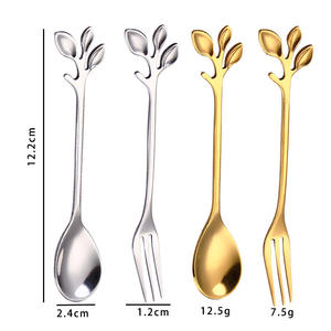 Leaf Shape Stainless Steel <b>Dessert</b> Spoon And <b>Fork</b> Set Gold Silver Color For Cake Fruit Coffee Stirring - Product Image 5