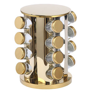 Estante Giratorio para Especias de Encimera Dorado, Precio de Fábrica, Vacío, con 20 Frascos, Organizador Giratorio de Especias, Torre de Especias Redonda Tipo Carrusel - Product Image 1