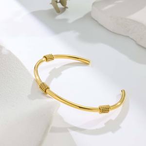 Woven Knot Open <b>Cuff</b> <b>Bracelet</b> - Color Block Textured Design, Elegant Versatile Casual Gathering Jewelry - Product Image 4