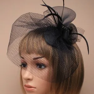 White Headband Veil for Bridal Crystal Birdcage Black Face Net Mask Short Veil Fascinator Elegant Charming Veil Black