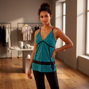 Women's Teal Geometric Print Spaghetti Strap Tank <b>Top</b> V-Neck Sleeveless Casual <b>Long</b> Spring Summer Breathable Cotton Vintage - Product Image 3