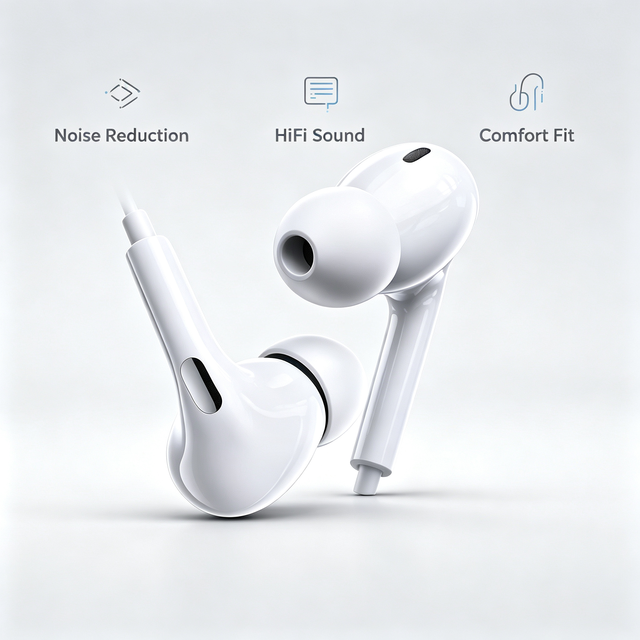 RM575 Wired in Ear Headphones DNC Digital Noise Cancelling Earbuds Lightweight Comfort Fit HiFi Audio Wired Earphone