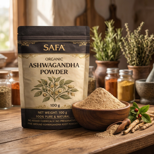 SAFA Poudre de racine d'Ashwagandha biologique 100g, moutonnée, pure et naturelle, soutien immunitaire et croissance capillaire, complément alimentaire à base de plantes pour adultes - Product Image 1