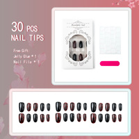 30 pièces de faux ongles à presser, motif léopard ovale, faits à la main, marron, luxe léger, pré-conçus, vente en gros