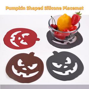 แผ่นรองแก้วกันลื่นรูปฟักทองซิลิโคนแบบกำหนดเองสำหรับงานปาร์ตี้ ทนความร้อน - Product Image 2