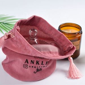 Pochette Cadeau Ronde en Velours avec Cordon de Serrage, Sac à Bijoux en Velours à Pompon, Emballage pour Bougie en Pot Parfumée - Product Image 4
