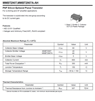 MMBT2907A-AH -Q Transistor PNP SMD SOT-23 certifié AEC-Q101 -600mA -60V 350mW 200MHz 100% Original et traçable Code de lot