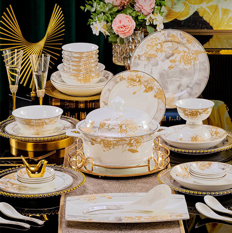 Luxury Floral Bone China Dinnerware Set For Dishwasher