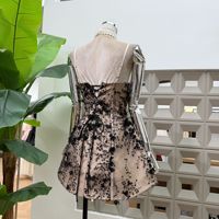 Robe de soirée élégante pour femme, dos nu, à lacets, en maille florale, avec bretelles et baleines