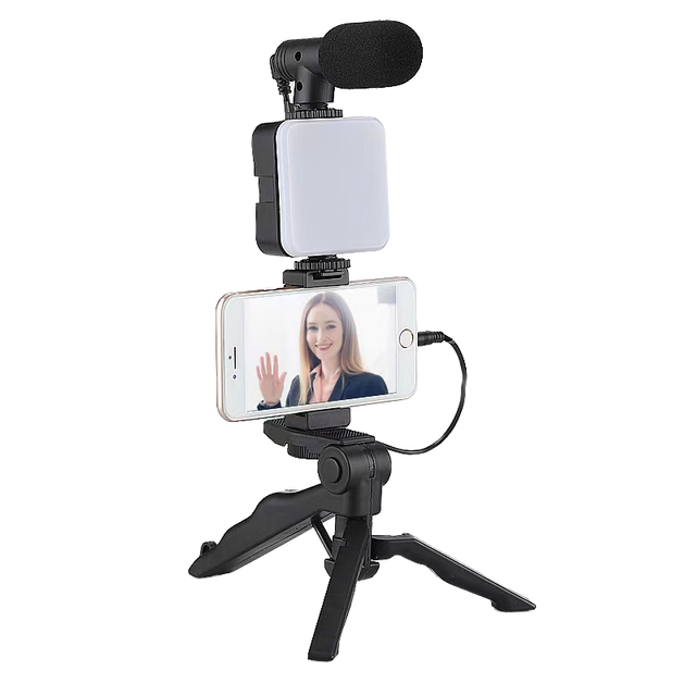 LEDs Streaming Photography Kit Selfie Lamp Smartphone All-in-One Video Recording Set Foldable Tripod Stand Microphone Type-C Ios