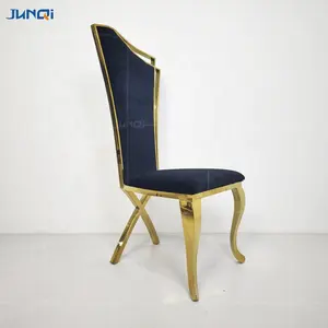 Junqi – chaise de salle à manger moderne en acier inoxydable doré, à dos rond, pour Banquet et mariage, vente en gros