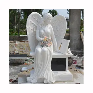 Factory Custom Stone Tombstones And Monuments Granite Sitting Angel Gravestone Granite Statue Sculpture