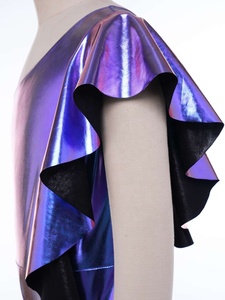 Combinaison de danse métallique à volants et bas évasé pour filles, à une épaule, manches évasées, pour gymnastique, jazz, patinage, tenue de compétition personnalisée - Product Image 4