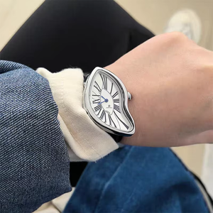 Nouvelle Tendance Montre-bracelet Vintage pour Homme Or Fondant Crash Luxe Design Dali <span class=keywords><strong>Paris</strong></span> Étanche Cuir Véritable Alliage Aiguille en Verre - Product Image 4