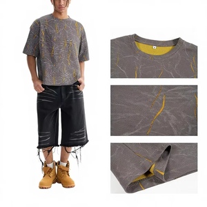 เสื้อยืดผู้ชายทรงบ็อกซี่ แขนสั้น ผ้าคอตตอนผสม คุณภาพสูง ลายดอกไม้เบิร์นอิน สไตล์สตรีทแฟชั่น ป้องกันแสง<span class=keywords><strong>แดด</strong></span> - Product Image 6