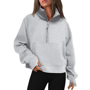 <span class=keywords><strong>Felpe</strong></span> <span class=keywords><strong>con</strong></span> cappuccio donna mezza <span class=keywords><strong>Zip</strong></span> a maniche lunghe per ragazze adolescenti <span class=keywords><strong>felpe</strong></span> oversize - Product Image 1