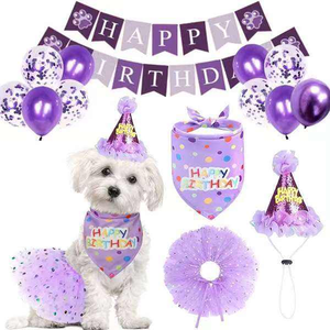 Set de Fiesta de Cumpleaños <span class=keywords><strong>para</strong></span> Perra al por Mayor: Banner Rosa con Estampado de Mascotas, Vestido, Falda, Pañuelo, Corona, Sombrero, Globo y Pastel <span class=keywords><strong>para</strong></span> Perra - Product Image 1