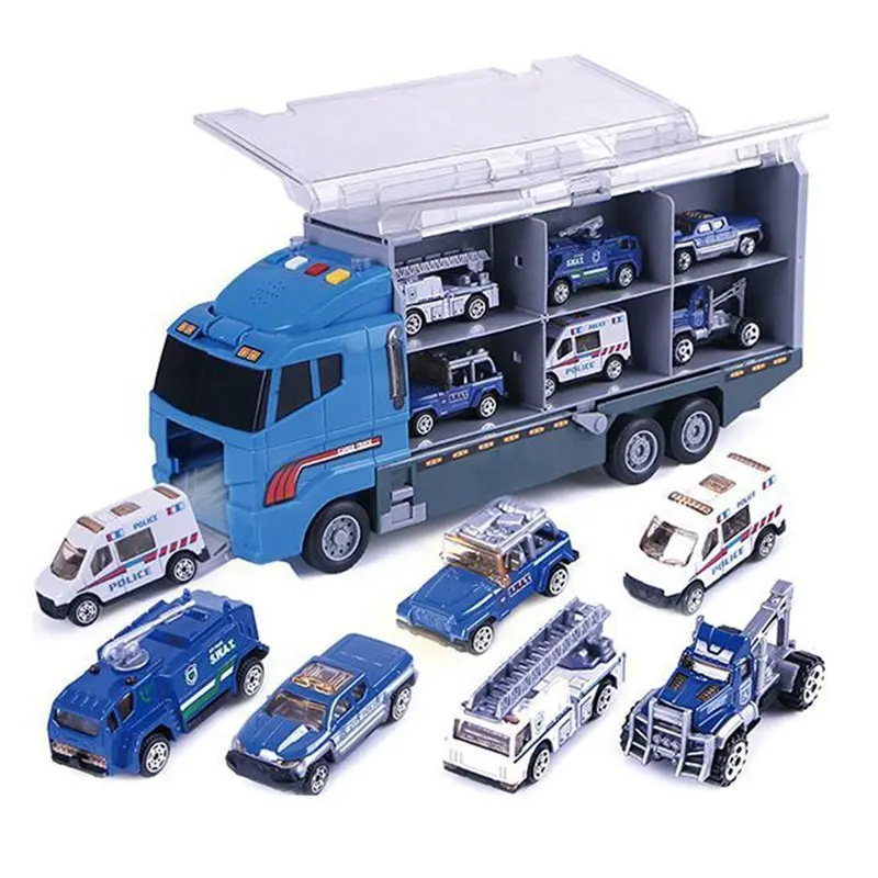 Samtoy 1:64 Police Storage Friction Vehicle Toy Truck Set Alloy Car Model Die Cast Cars for Boys