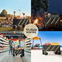 Chariot de camping pliable en alliage d'aluminium noir OEM, best-seller, avec grandes roues, réglable, pour plage et festivals