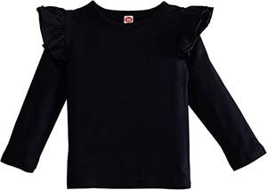 Camiseta de Color sólido para niña pequeña, blusa básica lisa con volantes, ropa informal de algodón - Product Image 4