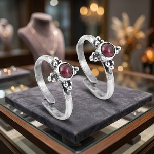 Art Palace 925 <b>Silver</b> Ruby <b>Toe</b> <b>Rings</b> Vintage Flower Design Bezel Setting Unisex Everyday Wear - Product Image 2