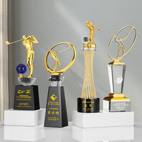 Trophée de golf personnalisé en cristal écologique créatif à succès avec un design sportif en or gravé et une base noire