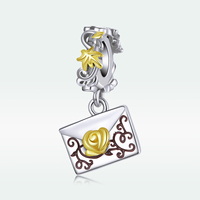 Pendentif en forme de boule plaqué or, 50 pièces, enveloppe en argent 925, motif Vintage, élégant, accessoires DIY BSC410